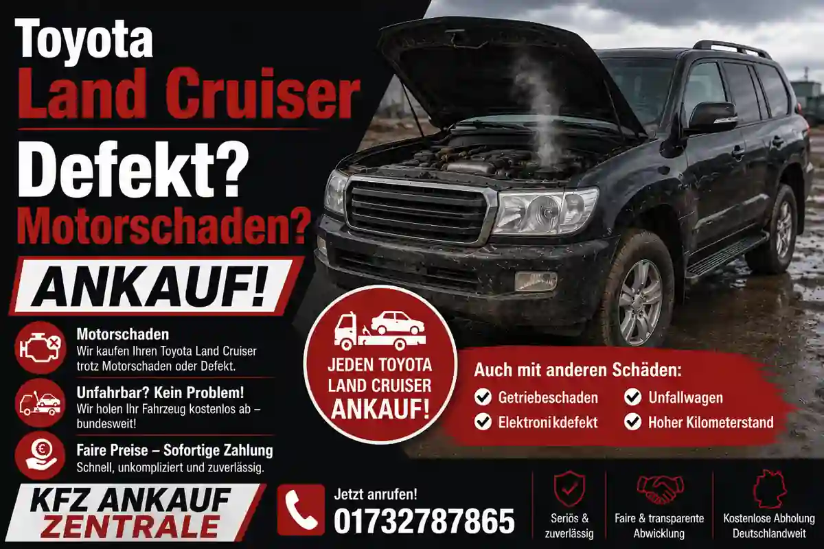 Toyota Land Cruiser mit Motorschaden verkaufen – Ankauf von Fahrzeugen mit Motor- oder Getriebeschaden zum Bestpreis