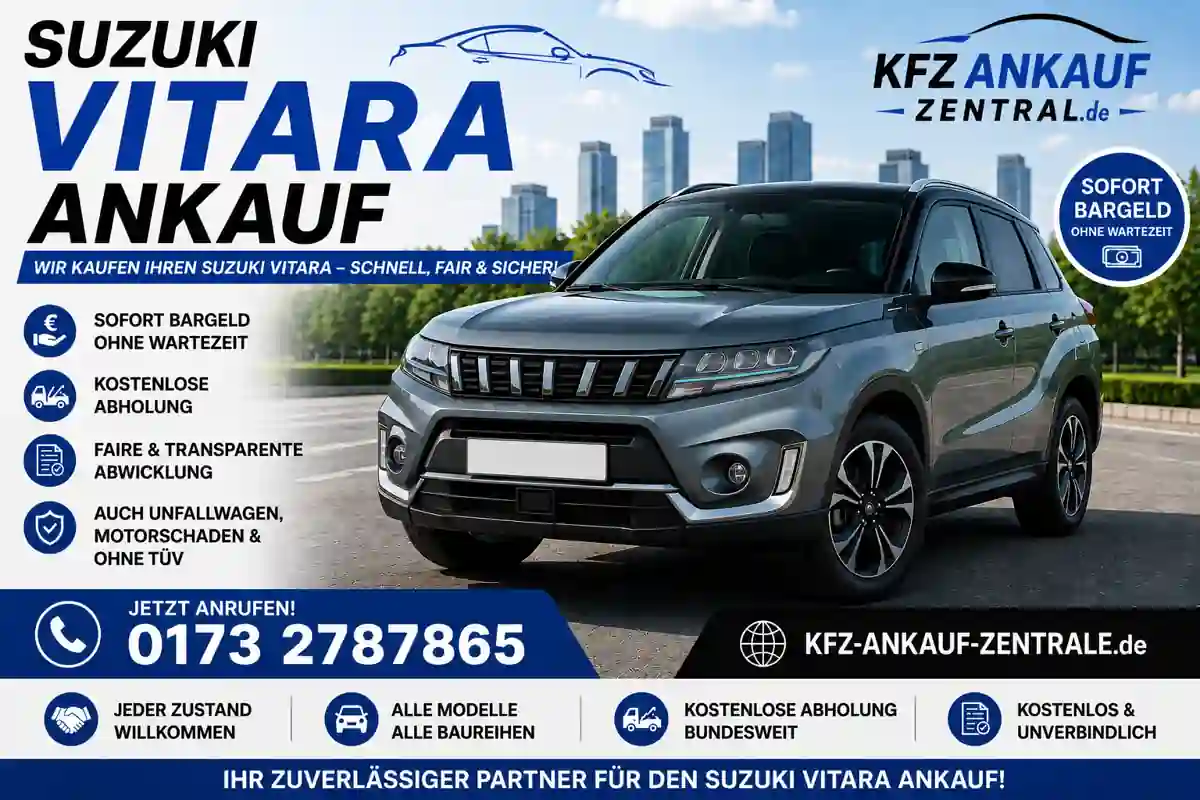 Suzuki Vitara Ankauf – Suzuki Vitara verkaufen bei KFZ Ankauf Zentrale mit kostenloser Abholung und fairer Bewertung