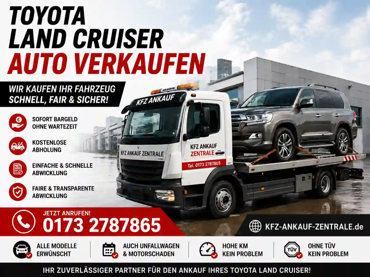 Toyota Land Cruiser SUV verkaufen – Autoankauf zum Bestpreis Toyota Land Cruiser SUV verkaufen – Gebrauchtwagen, Geländewagen und SUV schnell und sicher verkaufen
